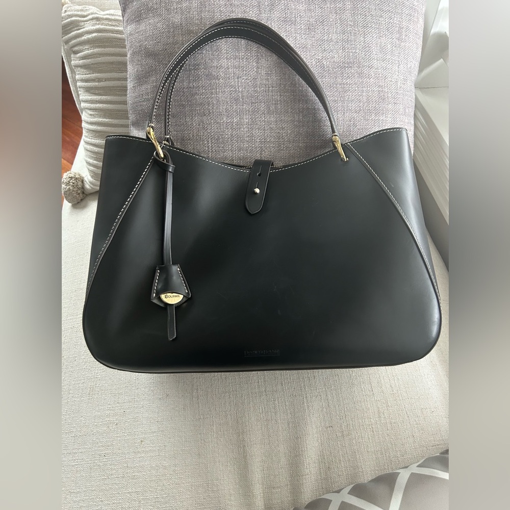 Dooney and Bourke Alto Camilla Black Leather Tote with Gold Accents